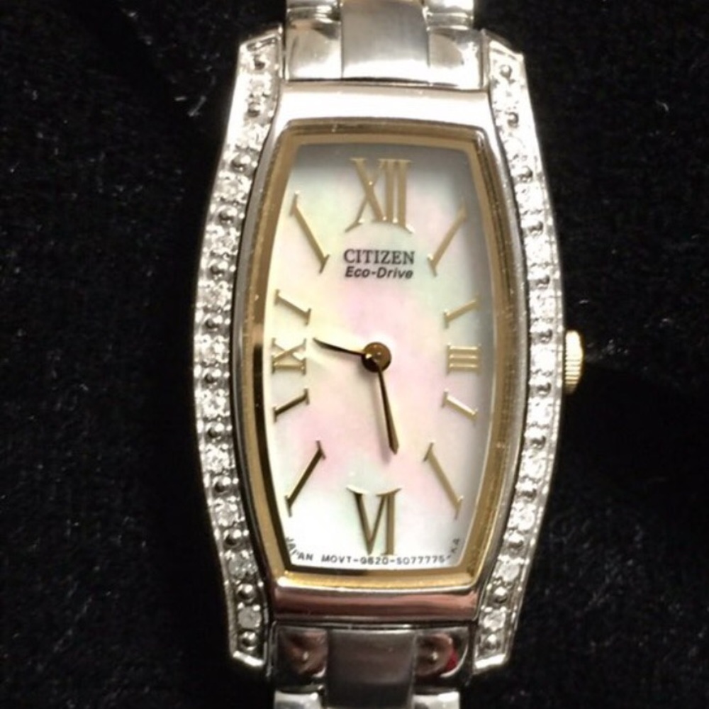 Citizen Swarovski crystal, pearl dial womens watch
